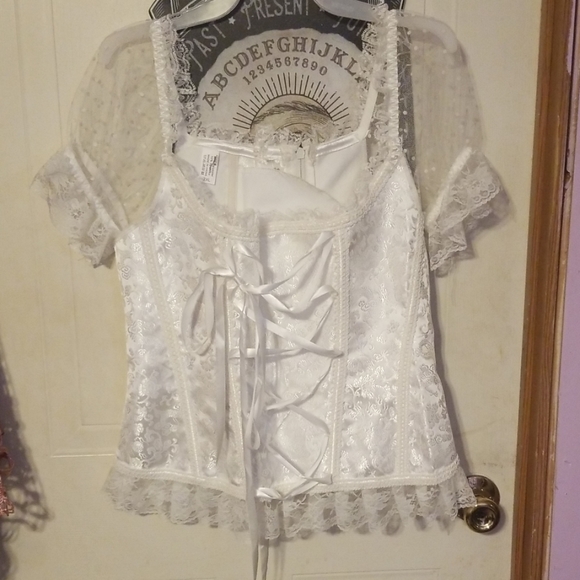White bustier w/ lace sleeves - Picture 4 of 7